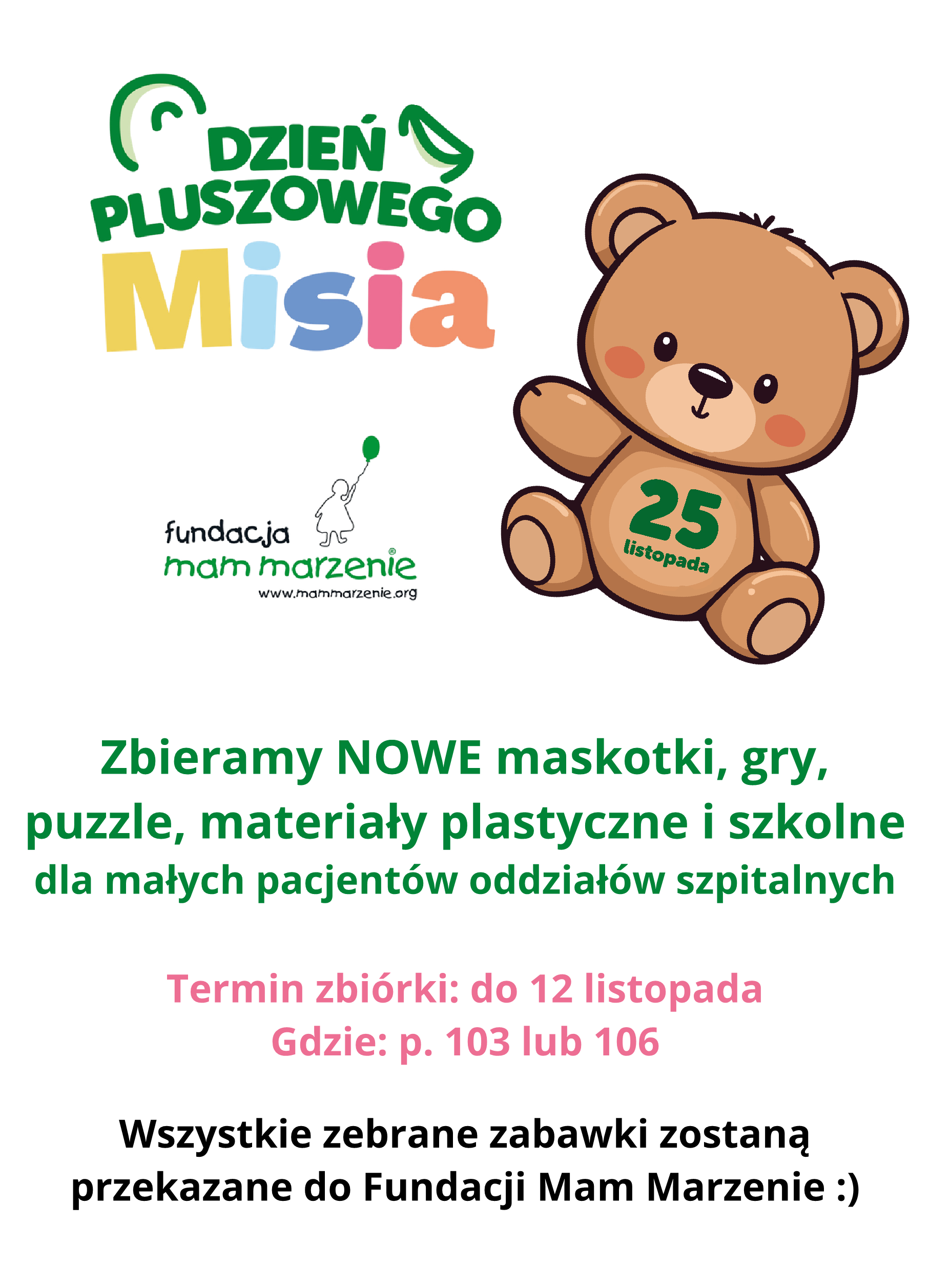 Dzień Pluszowego Misia – zbiórka dla małych pacjentów 🧸💚